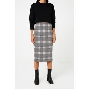 HALOGEN High Waist Plaid Pencil Skirt | 12 Petite | pink + Black Glen Check